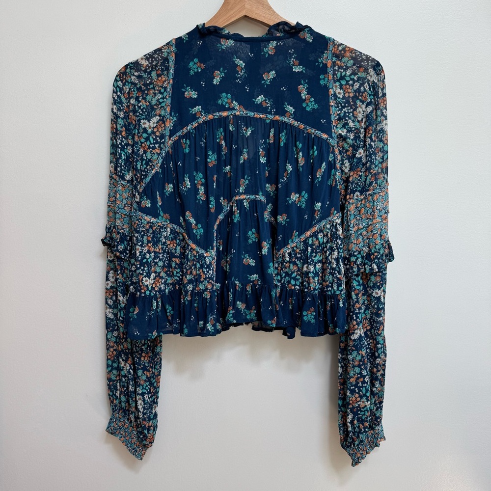 Anthropologie Navy Floral Ruffled Peasant Blouse - Picture 7 of 15